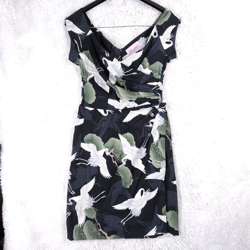 Katya Wildman Bombshell Confident Pencil Dress White Heron Print Cotton 10